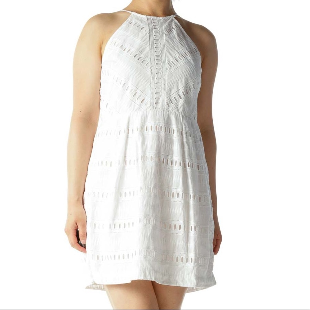 LOFT White Eyelet Halterneck Day Dress